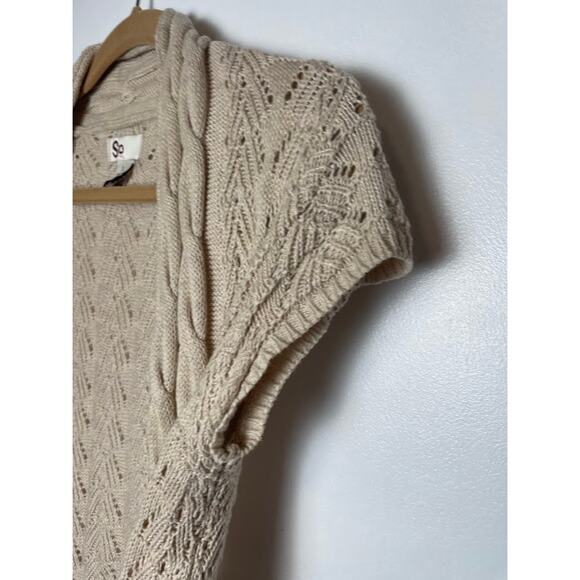 Beige Cardigan Womens Small Short Sleeve Sweater Tan Knit Open Top Boho Shirt - Picture 4 of 11